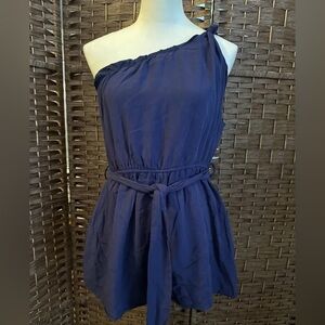 One-Shoulder Navy Blue Romper. Zessica size M. Tie waist